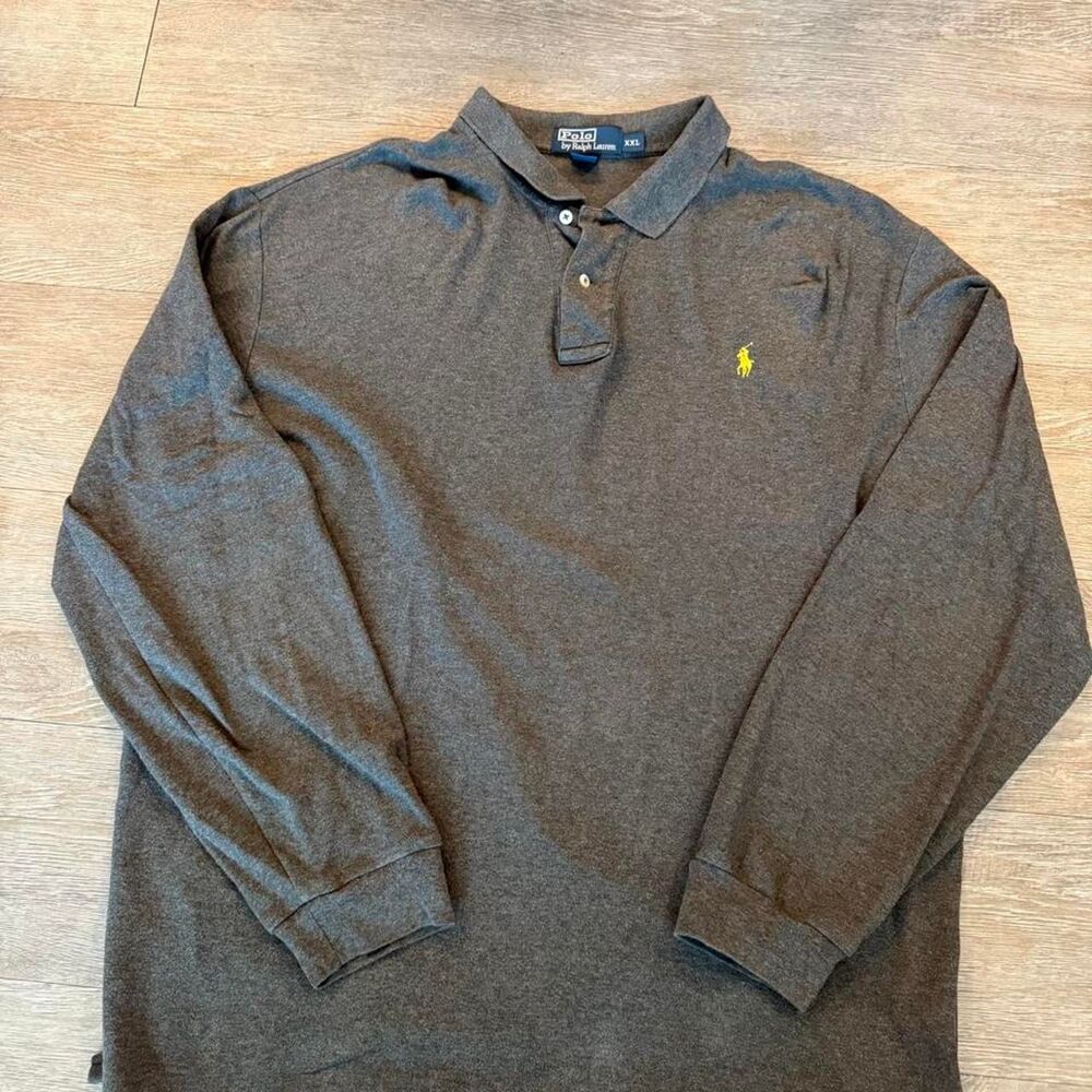 Vintage 1990s Polo by Ralph Lauren Long Sleeve Polo Shirt Charcoal Grey XXL